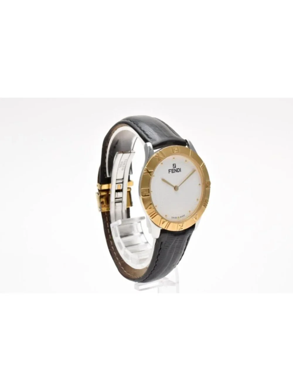 Fendi Orologi Quartz Watch White Dial Gold Plate Leather Strap 34.6 Vintage
